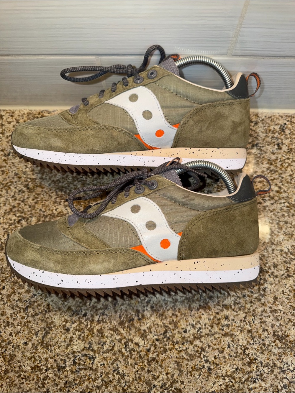 Saucony Olive Green, White & Orange Retro Runner Sneakers